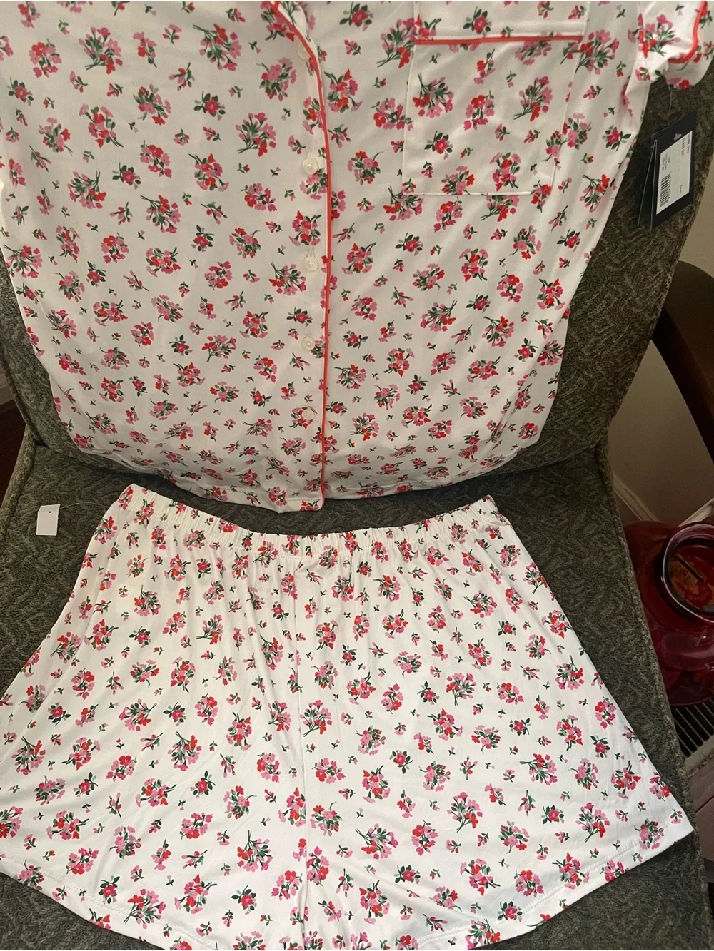 kate spade White Floral Pink & Green Pajama Set size Large